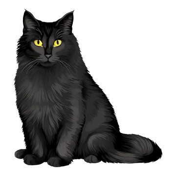 black cat drawn digital painting watercolor illustration