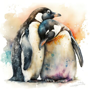 Pingouins, illustration de peinture à l'aquarelle