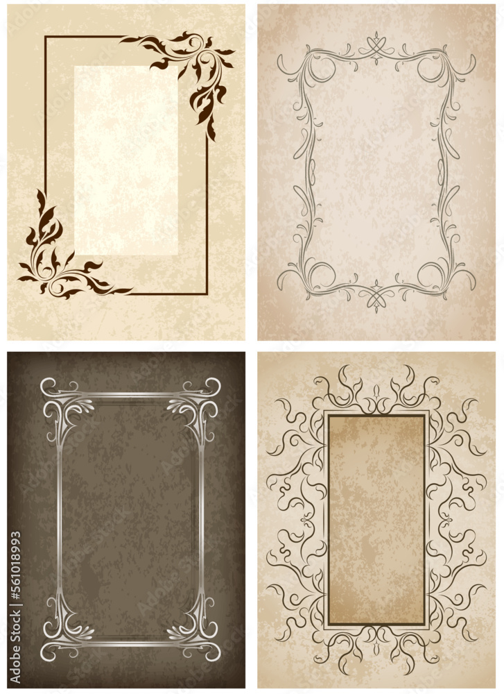 Wall mural Set of four vintage frames with old background, vector antique frames collection. - Wall murals