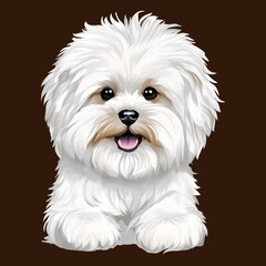 white dog round face drawn digital painting watercolor illustration