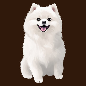 cute pomeranian drawn digital painting watercolor illustration