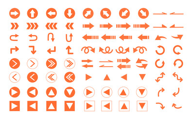 様々なデザインの矢印アイコンセット　シンプル 　オレンジ
