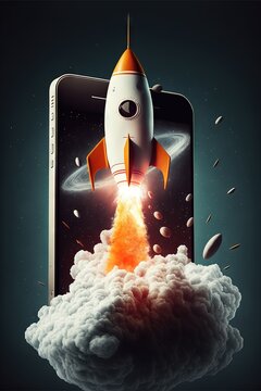 Fus&eacute;e se levant &agrave; partir d'un t&eacute;l&eacute;phone, illustration 3d, rendu