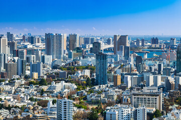 Naklejka premium 東京 青空と都市風景