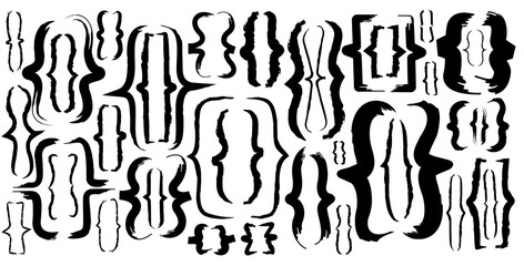 Grunge draft sketch curly braces vector. punk curly brace brush. chalk grunge curly braces paint. Isolated, transparent background curly brace.