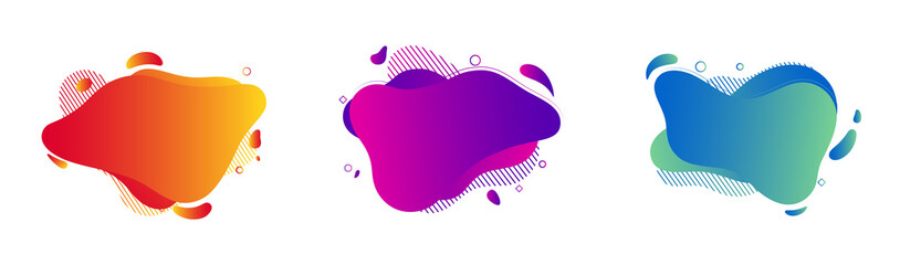 Set of abstract liquid shape graphic elements. Colorful gradient fluid design. Template for presentation, logo, banner. Illustration.