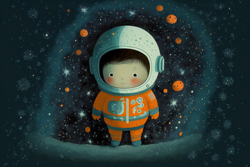Fototapeta premium Illustration of a child as an astronaut. 