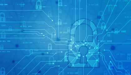 Digital Padlock on abstract technology background, Technology security concept. Modern safety digital background. Protection system, Cyber Security and safety information, personal data concept