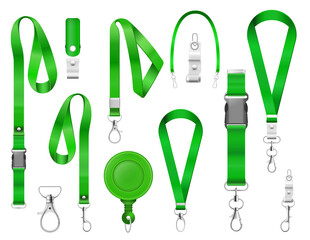 Green lanyards with metal claw clasp vector illustration