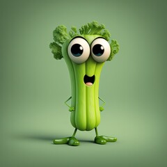 Cute Cartoon Celery Character - obrazy, fototapety, plakaty
