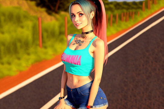 anime adolescente linda jovem em parque 