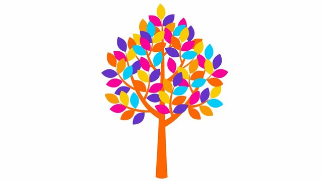 The tree gradually grew, leaves appeared on the branches. The colorful symbol. Concept of ecology, life. Flat vector illustration isolated on white background.
