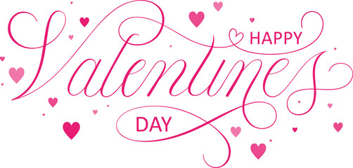 Fototapeta na wymiar HAPPY VALENTINE'S DAY pink banner with brush calligraphy on transparent background