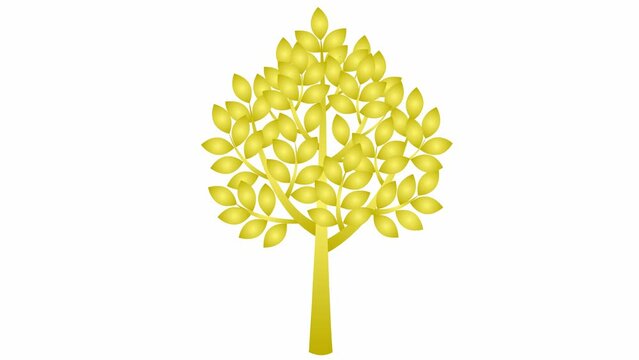 The tree gradually grew, leaves appeared on the branches. The golden symbol. Concept of ecology, life. Flat vector illustration isolated on white background.
