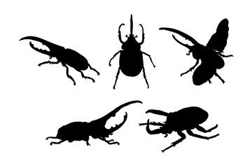 Set of silhouettes of hercules beetle vector design