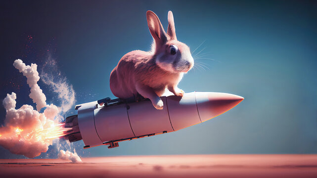 bunny rabbit riding on a rocket ship - generative AI