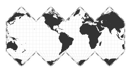 Vector world map. HEALPix projection. Plain world geographical map with latitude and longitude lines. Centered to 60deg E longitude. Vector illustration.