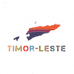 Timor-Leste map design. Shape of the country with beautiful geometric waves and grunge texture. Charming vector illustration.