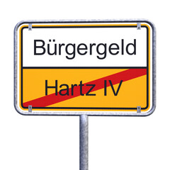 Ortsschild - Ortstafel - Bürgergeld - Himmel - Wolken