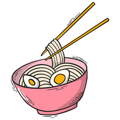 Fast food PNG ramen, bowl of noodle element, doodle, clip art for stickers, prints, cards, magnets, sublimation, etc.