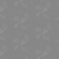 Pattern of leaves and rectangles on a gray background.3d.