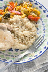 quinoa porridge with vegetables and chicken meat