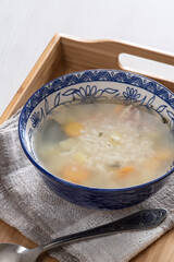 Soup with rice, vegetables and meat