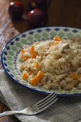 Rice porridge with vegetables and meat