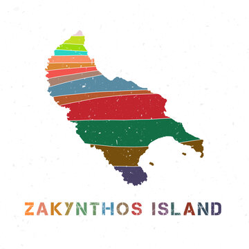 Zakynthos Island map design. Shape of the island with beautiful geometric waves and grunge texture. Appealing vector illustration.