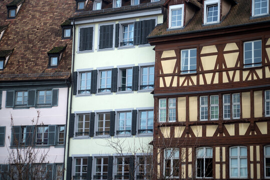 detail of medieval houses facades  in strasbourg