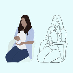Hand drawing pregnancy and maternity concept. Pregnant woman silhouette. 