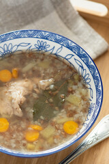 Soup with buckwheat, vegetables and meat