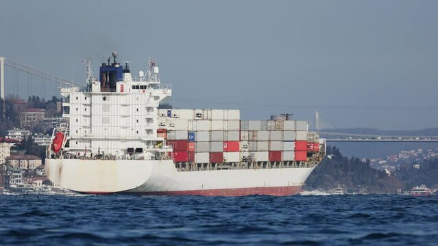 container ship carries cargo, sea international delivery and logistics, import and export of goods