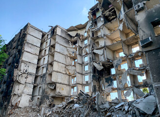 destroyed and burned houses in the city Russia Ukraine war