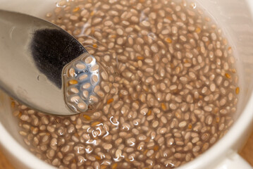 White chia seeds rehydrated in water