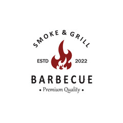 Barbecue BBQ Smoke and Grill Vintage Design Template With Crossed Spatula and Flame.