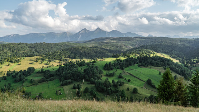 Landscape with Tatra mountains near Osturna and Lapszanka