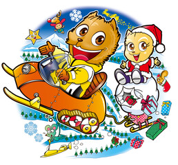 イヌ,キャラクター ,クリスマス,スノーモービル