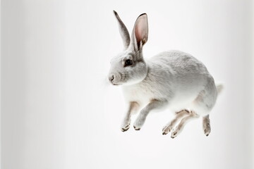 white rabbit jump on white background, full body with free space, Made by AI,Artificial intelligence
