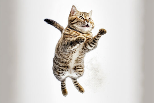 cat jump on white background, full body with free space, Made by AI,Artificial intelligence
