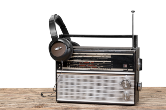 Retro cassette player or radio and headphones