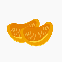 two slices of tangerine. Fruit isolated in semi realistic style. 