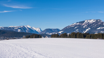 Fototapeta na wymiar ski resort in the mountains at Bad Mitterndorf, Austria near Kulm Ski jump