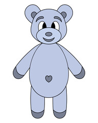 Gray bear. Teddy bear with a cute belly. Color vector illustration. Isolated background. Cartoon style. Little bear cub. Animal navel in the shape of a heart. Idea for web design, banner, invitation