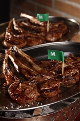 Grilled lamb chops on a silver platter