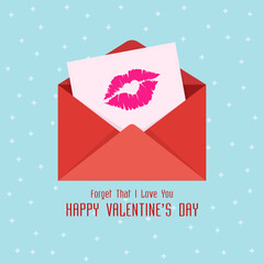 Fototapeta na wymiar Happy Valentine's day With beautiful lipstick kiss on love letter. Realistic lips stamp on pink paper vector illustration.
