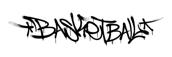 Sprayed basketball font graffiti with overspray in black over white. Vector illustration.