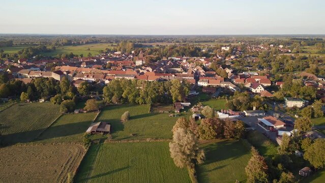 Rural fields old town kremmen in brandenburg. Lovely aerial view flight drone