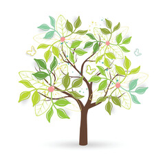 Tree on a white background. Minimal Style. Vector handwriting illustration.