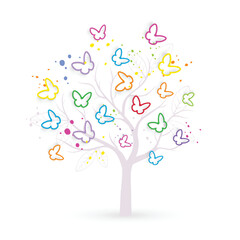 Tree and butterflies. Ecology concept to save the planet.